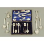 A small quantity of silver flatware, 18th century onwards, comprising trefid top spoon and fork,