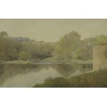 An oil painting on canvas, river scene. 18 cm x 29 cm, framed.