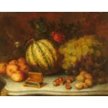 Samuel Eglington, "Fruit", signed and inscribed verso, oil on board. 34 cm x 44 cm.