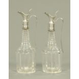 A pair of George IV cut glass and silver mounted oil and vinegar bottles, George Piercy,