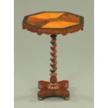A Victorian specimen wood octagonal occasional table,