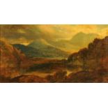After Sam Bough "A Lakeland View with Mountains", unsigned, oil on panel, inscribed verso Sam Bough,