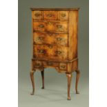 A walnut Queen Anne style chest on stand,