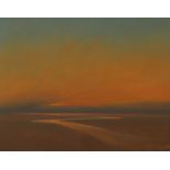 John Rogers, atmospheric coastal scene at sunset, oil on canvas. 55 cm x 70 cm.