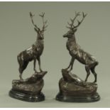 After Joules Moigniez a pair of bronze patinated stags,