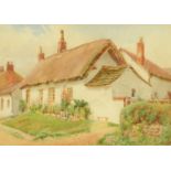 Thomas Bushby (1861-1918), a thatched cottage, signed and dated 1902, watercolour. 24 cm x 34 cm.