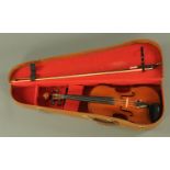 A French violin labelled Jean-Baptiste Colin 1897, paper label to interior,