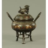 A Chinese bronze and champleve enamel censor, Meiji/Taisho,