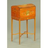 A 19th century painted satinwood dome top sewing box,