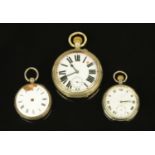 Two silver cased pocket watches, and a nickel plated Goliath pocket watch.
