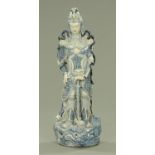 A large Chinese porcelain blue and white figure of a warrior, 20th century,