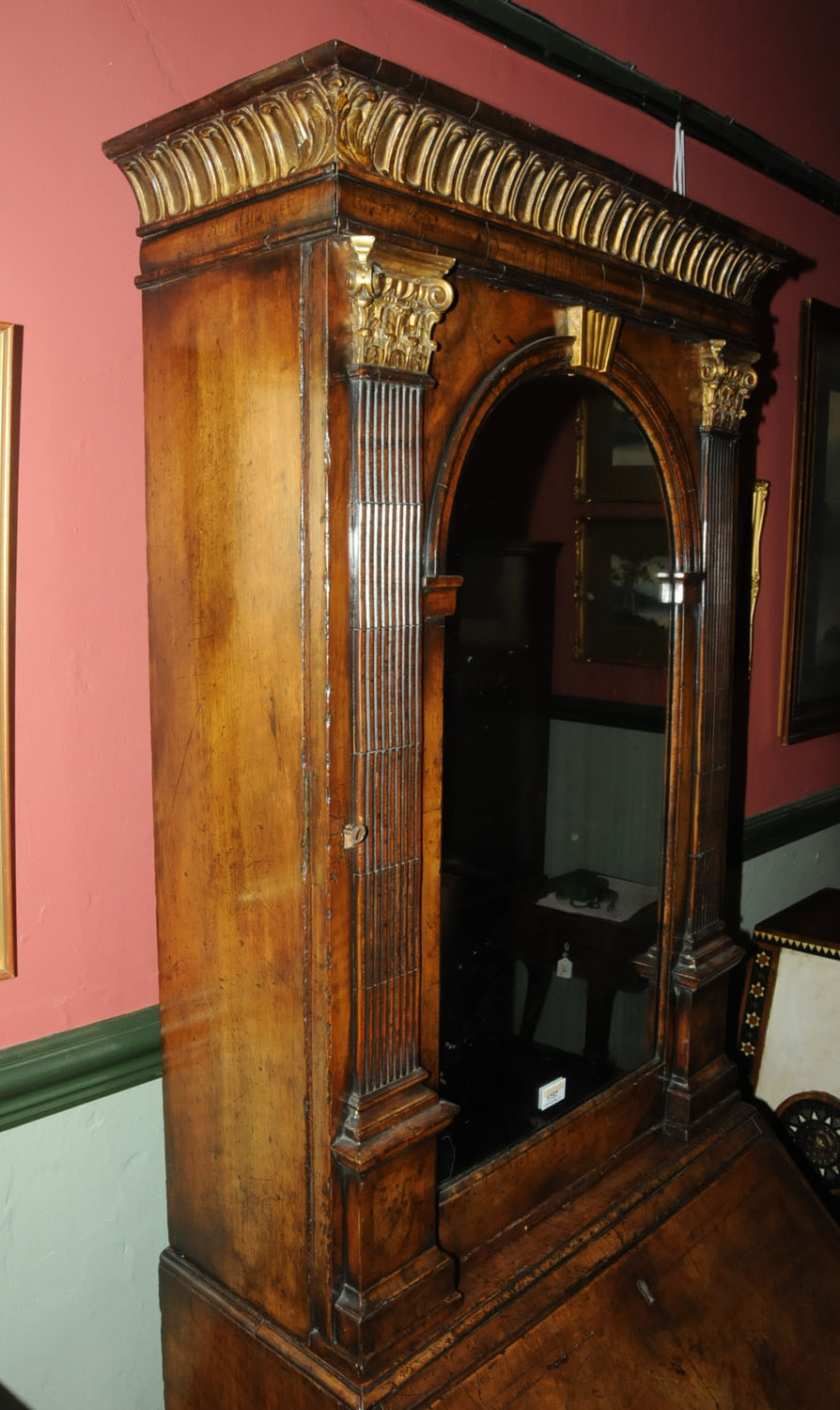 A good walnut and parcel gilt Queen Anne style bureau cabinet, - Image 6 of 18