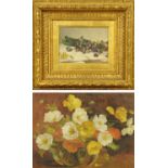 19th English School, still life of flowers, oil on canvas, mounted within an ornate gilt frame, 5.