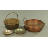 A large 19th century copper cream pan with two loop handles, 45 cm diameter,
