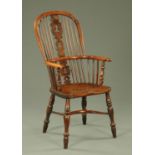 A 19th century yew wood and elm high back Windsor chair,