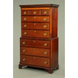 A George III mahogany satinwood banded chest on chest,