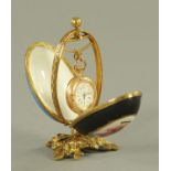 A 14 ct gold cased ladies fob watch, late 19th century, with enamel floral decoration,