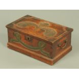 A George III carved oak table box, the top carved with stylised Prince of Wales plumes,