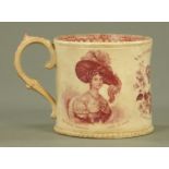 A Queen Victoria Coronation mug, June 1837, with puce print. Height 10 cm.