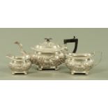 An Edwardian three piece silver tea service, Joseph Gloster, Birmingham 1906,