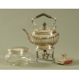 A silver mounted ink blotter, Birmingham 1901, a silver mounted and glass dressing table jar,