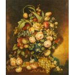 Continental School, early 20th century, still life of flowers in vase on table, oil on canvas.