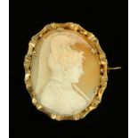 A finely carved shell cameo brooch, 19th century,