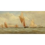 A 19th century watercolour, yachts and steamer with white cliffs behind. 19 cm x 36 cm, framed.