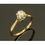 An 18 ct gold diamond solitaire ring, ring size Q (see illustration).