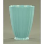 Keith Murray for Wedgwood, a duck egg blue ribbed vase, on circular foot, printed and impress marks.