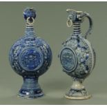 A near pair of large impressive Westerwald moon flask flagons, 19th century,