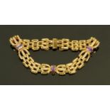 A 9 ct gold link bracelet set with diamonds and amethysts, 21.2 grams (see illustration).