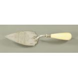 A silver presentation trowel with ivory handle, "Presented to Henry Jefferson Esq.