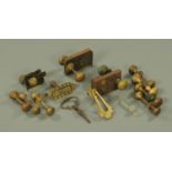 A collection of 19th century brass door furniture, to include door handles,