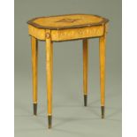 A Sheraton style octagonal side table, with handpainted decoration throughout of classical masks,