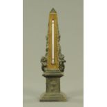 A French spelter desk thermometer, late 19th century,