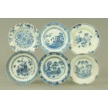 Six Chinese blue and white export plates, 18th century,