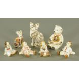 Three Royal Crown Derby paperweights, "Majestic Cat", "Alphabet Bear" and small cat,