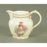 A George V milk jug, transfer printed with Princess Mary. Height 14.5 cm.
