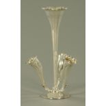 An Edwardian silver four flute epergne, makers marks rubbed, Birmingham 1909,