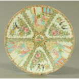 A late 19th century Cantonese charger, decorated with panels of figures, birds and flowers.