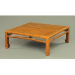 A Chinese hardwood square top Kang table, early 20th century,