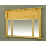 A George III overmantle mirror, circa 1800, with inverted breakfront pediment,
