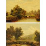 William Henry Mander, pair of oils on canvas, figure in landscape and cattle in landscape.