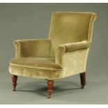 A Victorian Howard style upholstered armchair,