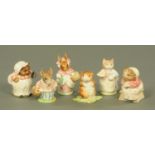 A set of six Beswick Beatrix Potter figures, comprising "Mrs Ribby", "Mrs Tiggy Winkle Takes Tea",