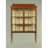 An Edwardian inlaid mahogany display cabinet, with rear upstand,