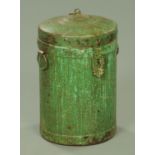 A 19th century green painted metal storage vessel, possibly for grain.