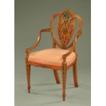 An Edwardian painted satinwood armchair, with Prince of Wales plume,