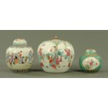 A Chinese porcelain vase and cover, late 19th century, in famille verte palette,